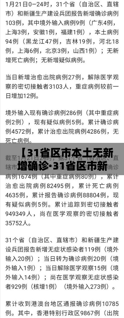 【31省区市本土无新增确诊·31省区市新增本土无症状80例】